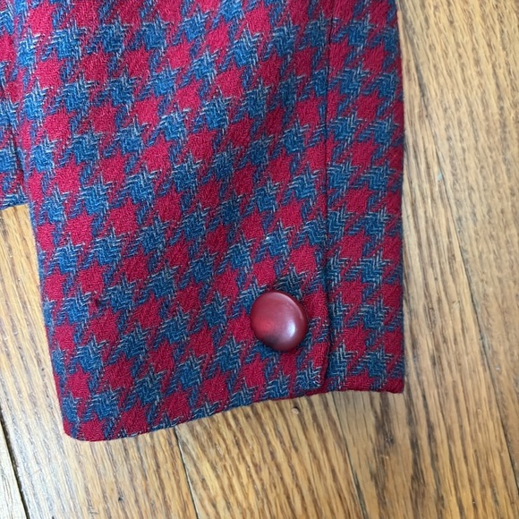 Vintage Pendleton Houndstooth Wool Crop Blazer Jacket Blue Red Sz 8 Petite - Picture 8 of 14